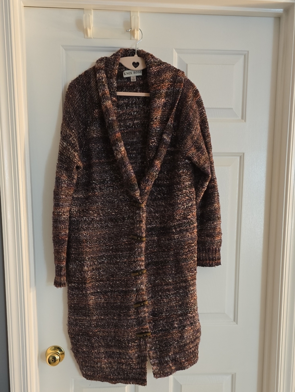 Knox Rose Marled Maroon, Brown & Cream Shawl Collar Button Cardigan